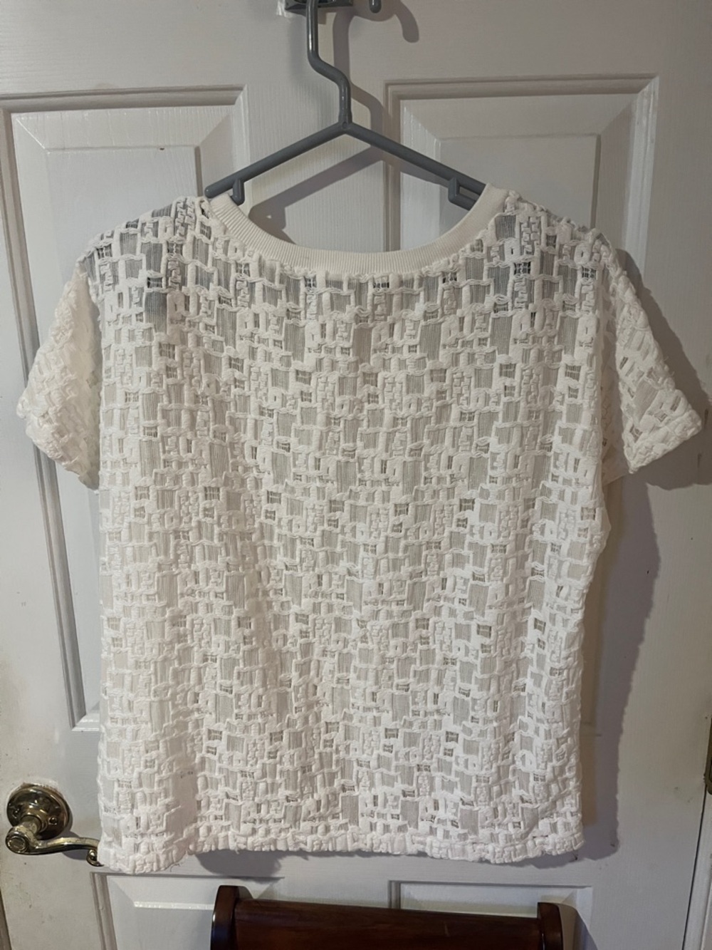 Vince Gauzy Cream Short Sleeve Blouse Medium Lightweight Cotton Blend - Picture 3 of 5